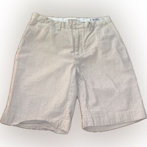 Ralph Lauren Seersucker Tailored Tan White Flat Front Striped Cotton Shorts 33
